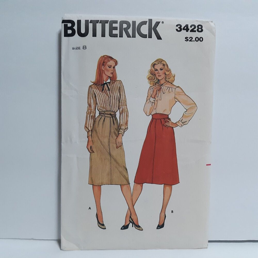 Vintage Butterick 3428 Sewing Pattern NEW Womens A-Line Skirt Size 8 Belt Loops